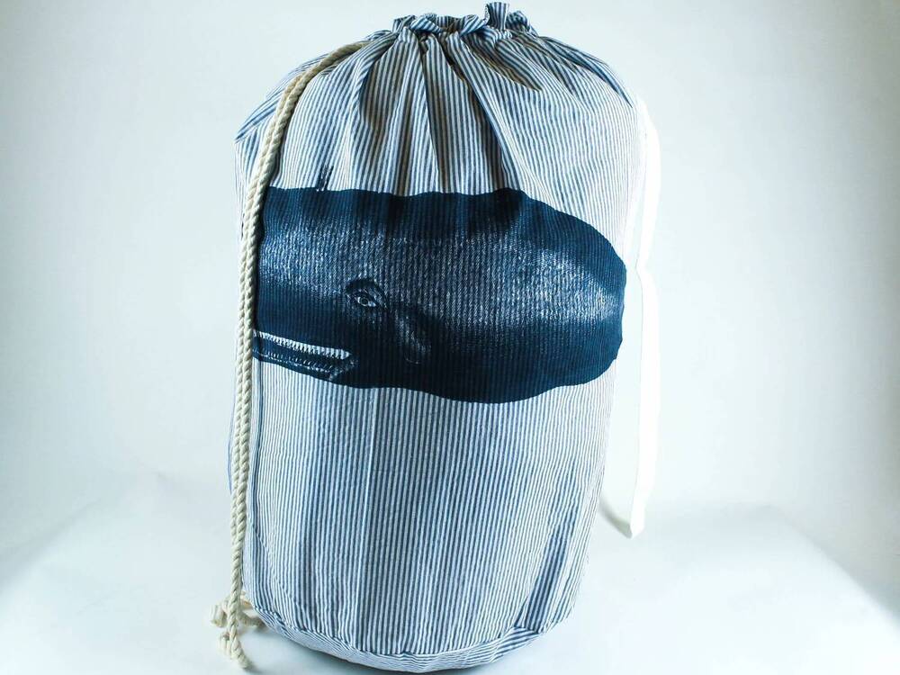 NEW THOMAS PAUL canvas laundry bags in blue moby searsucker
